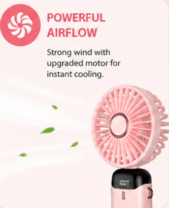 Digital Display Portable Mini Fan 5-in-1 USB-C Rechargeable Handheld Fan with LED Display & Charging Cable (Random Color)