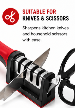 4-in-1 Adjustable Kitchen Knife & Scissor Sharpener – Professional Manual Blade Sharpening Tool