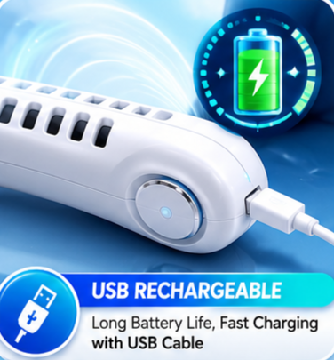 Rechargeable Portable Neck Fan – Hands-Free USB Cooling Fan for Indoor & Outdoor Use