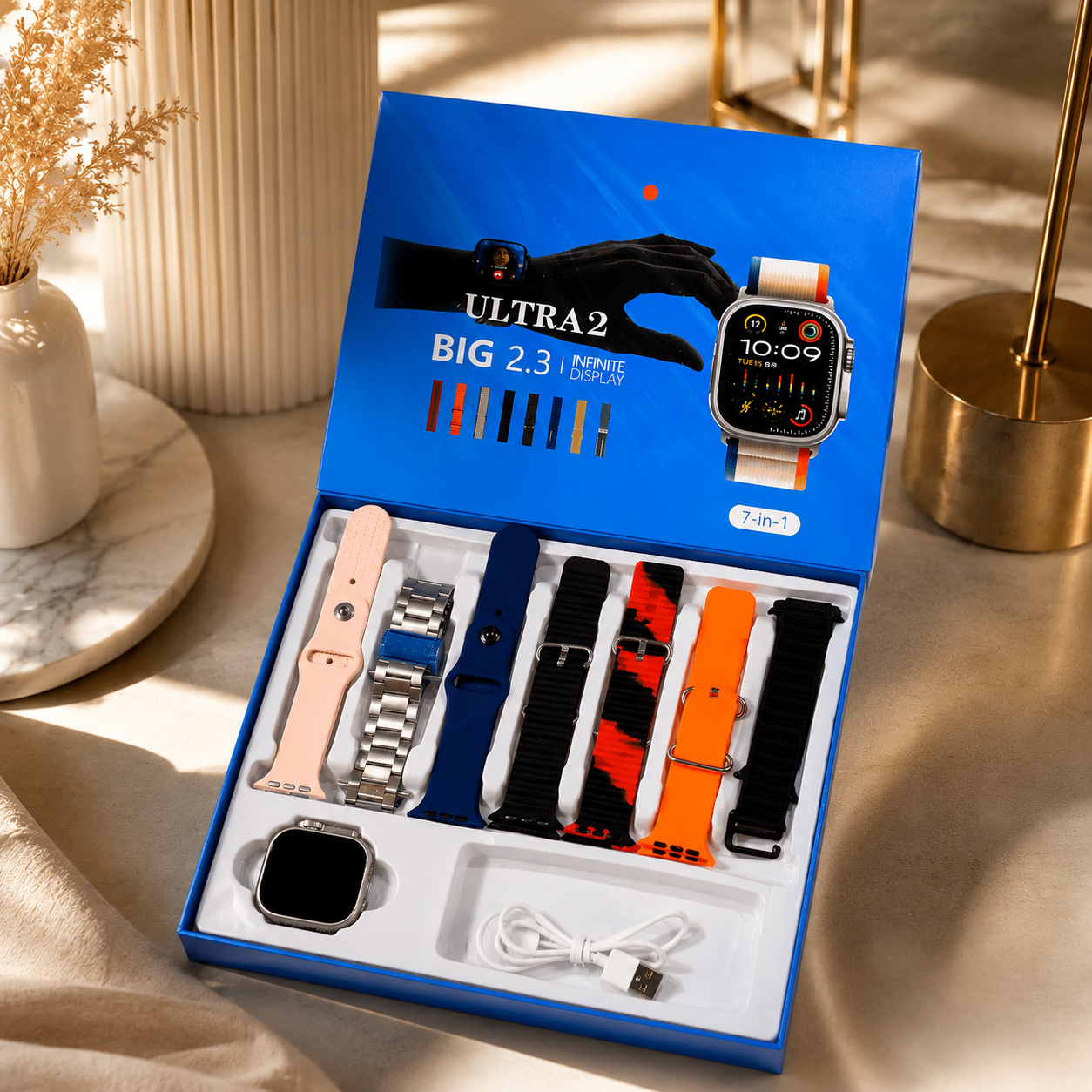 Ultra Smart Watch with 7 Interchangeable Straps