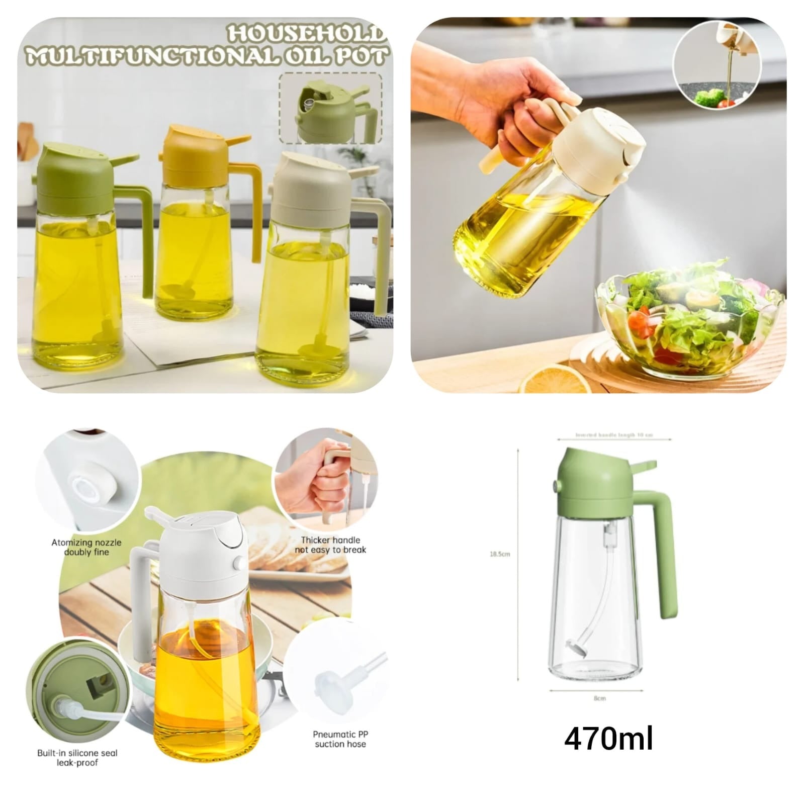 2-in-1 Oil Spray Bottle for Cooking | Olive Oil Sprayer & Dispenser