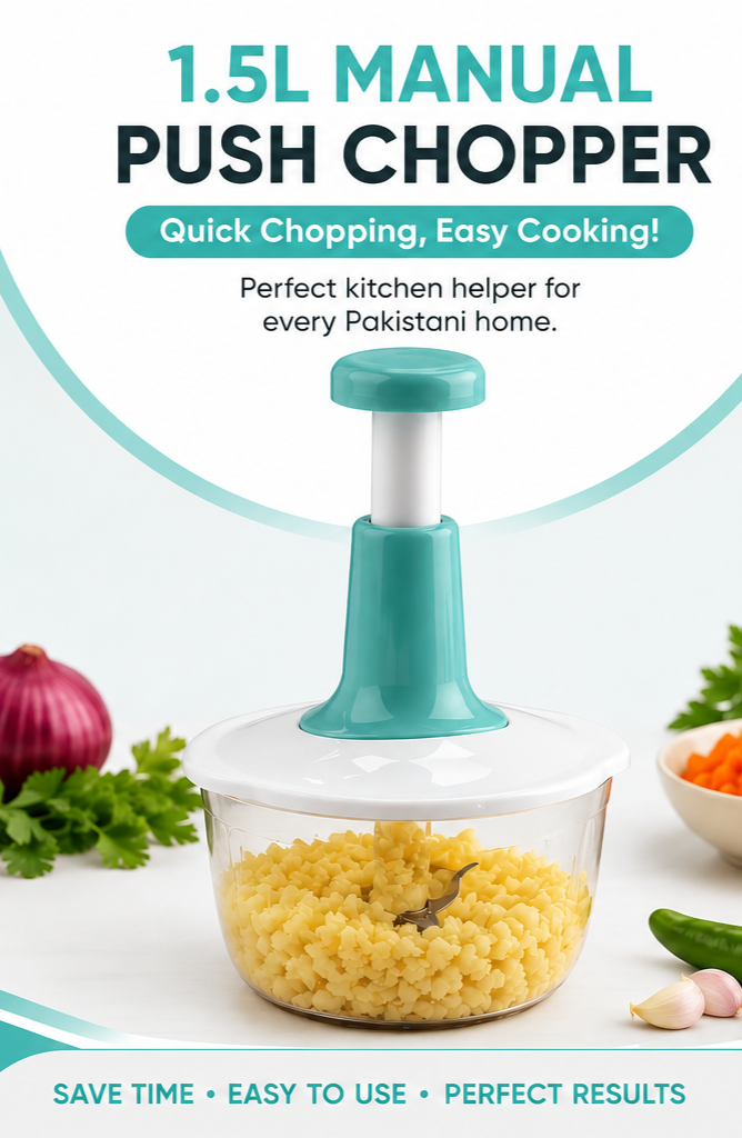 1.5L Manual Push Chopper – Hand Press Food Chopper for Vegetables, Fruits & Multipurpose Kitchen Use