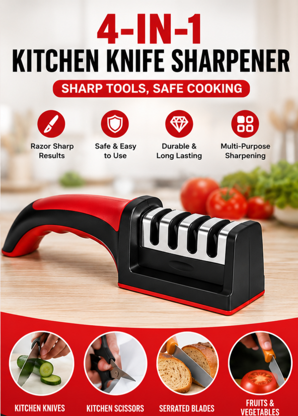 4-in-1 Adjustable Kitchen Knife & Scissor Sharpener – Professional Manual Blade Sharpening Tool