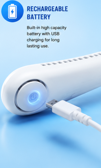 Rechargeable Portable Neck Fan – Hands-Free USB Cooling Fan for Indoor & Outdoor Use