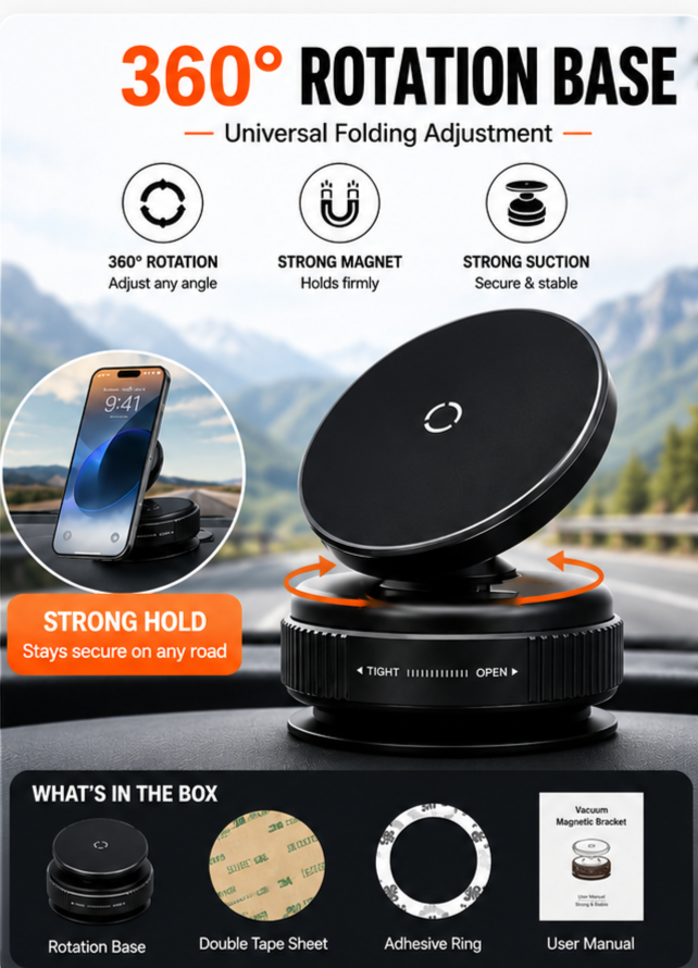 360° Magnetic Car & Desk Phone Stand – Adjustable Foldable Mobile Holder