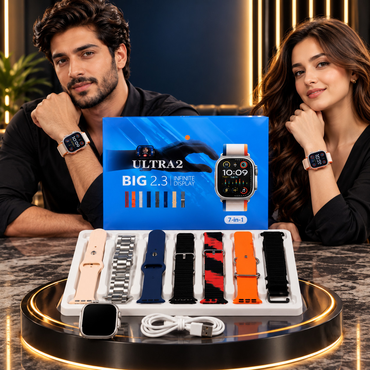 Ultra Smart Watch with 7 Interchangeable Straps