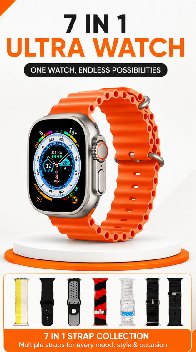 Ultra Smart Watch with 7 Interchangeable Straps