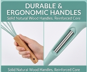 12 Pcs Silicone Kitchen Utensil Set Wooden Handle