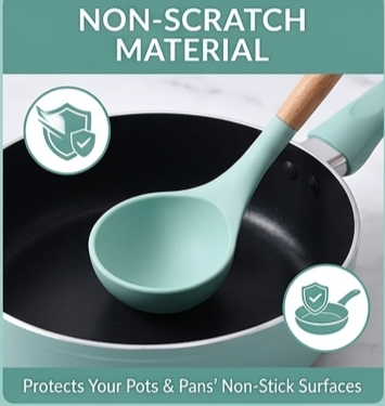 12 Pcs Silicone Kitchen Utensil Set Wooden Handle