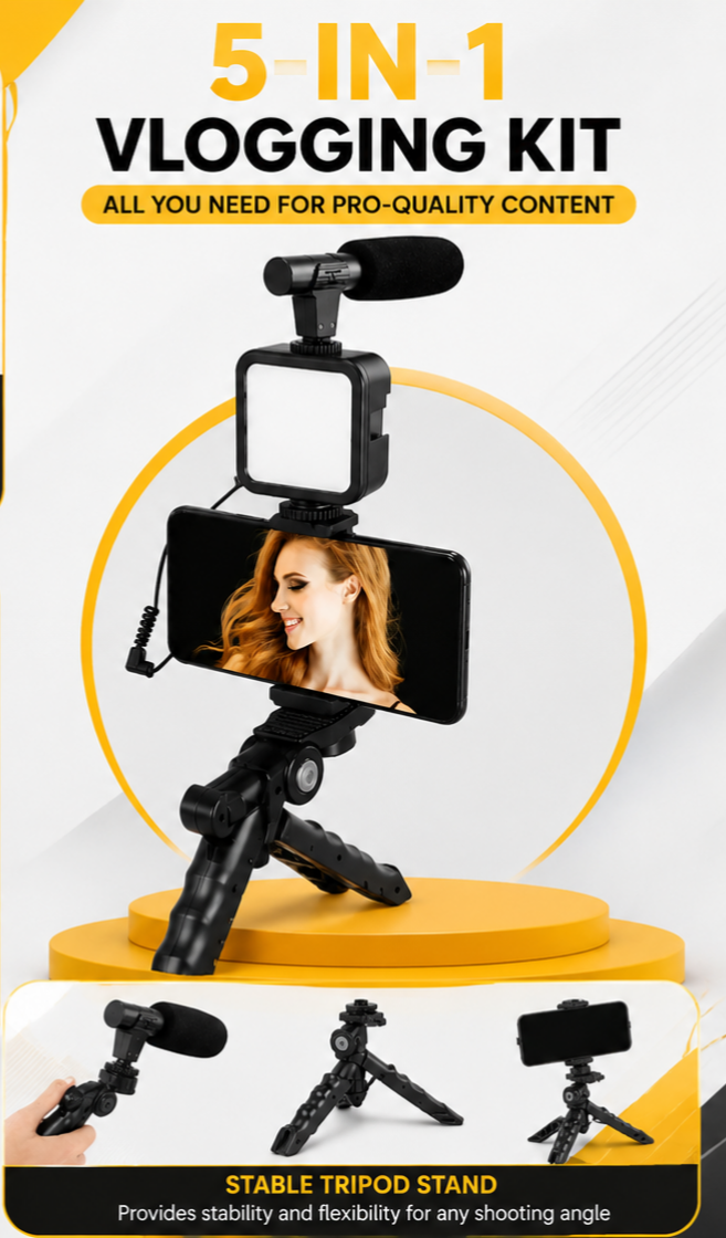 AY-49 Vlogging Kit with LED Light Microphone