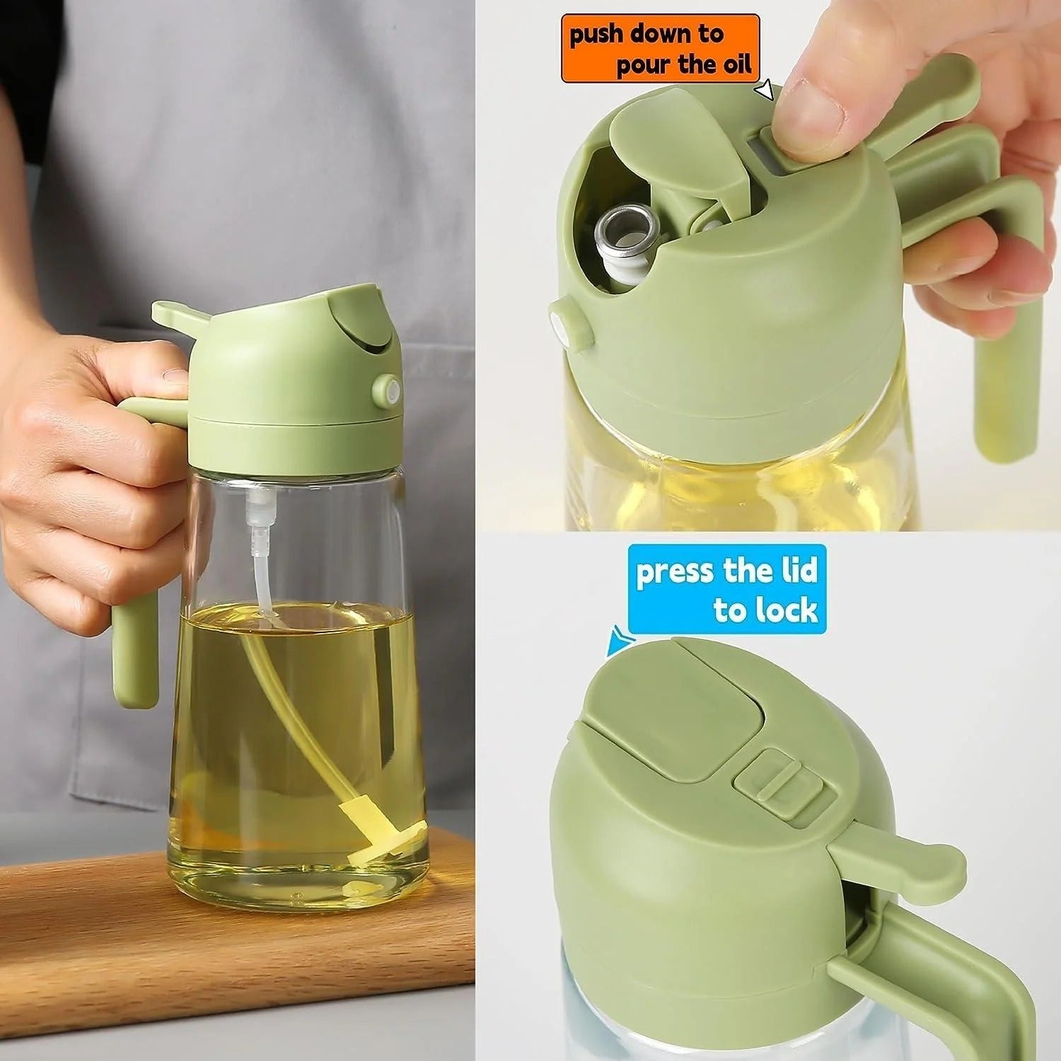 2-in-1 Oil Spray Bottle for Cooking | Olive Oil Sprayer & Dispenser